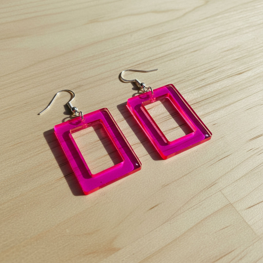Pink Crystal Rectangle Statement Earrings | Elegant Handmade Jewelry | Rose Pink Drop Earrings