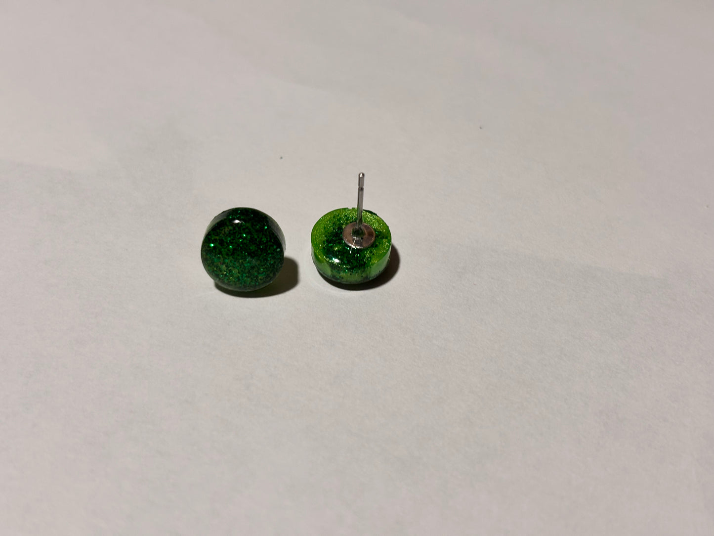 Sparkling Green Stud Earrings - Handmade Resin Jewelry
