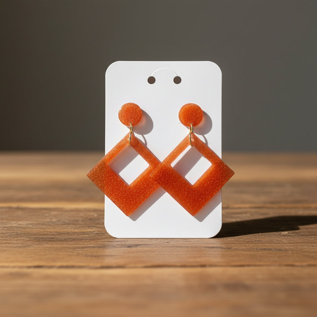 Square Resin Dangle Earrings - Handmade for Women