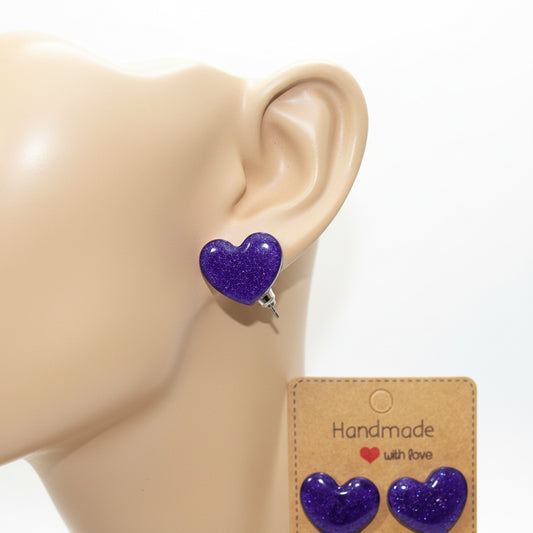 Handmade Heart Resin Stud Earrings - Colorful Cute Minimalist Jewelry