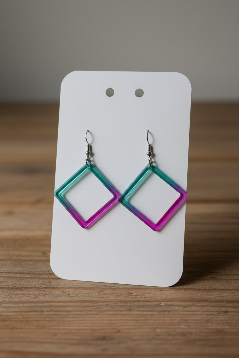 Handmade Geometric Resin Dangle Earrings - Colorful Statement Jewelry