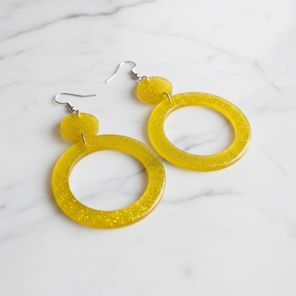 Orange Resin Hoop Earrings - Handmade Statement Jewelry