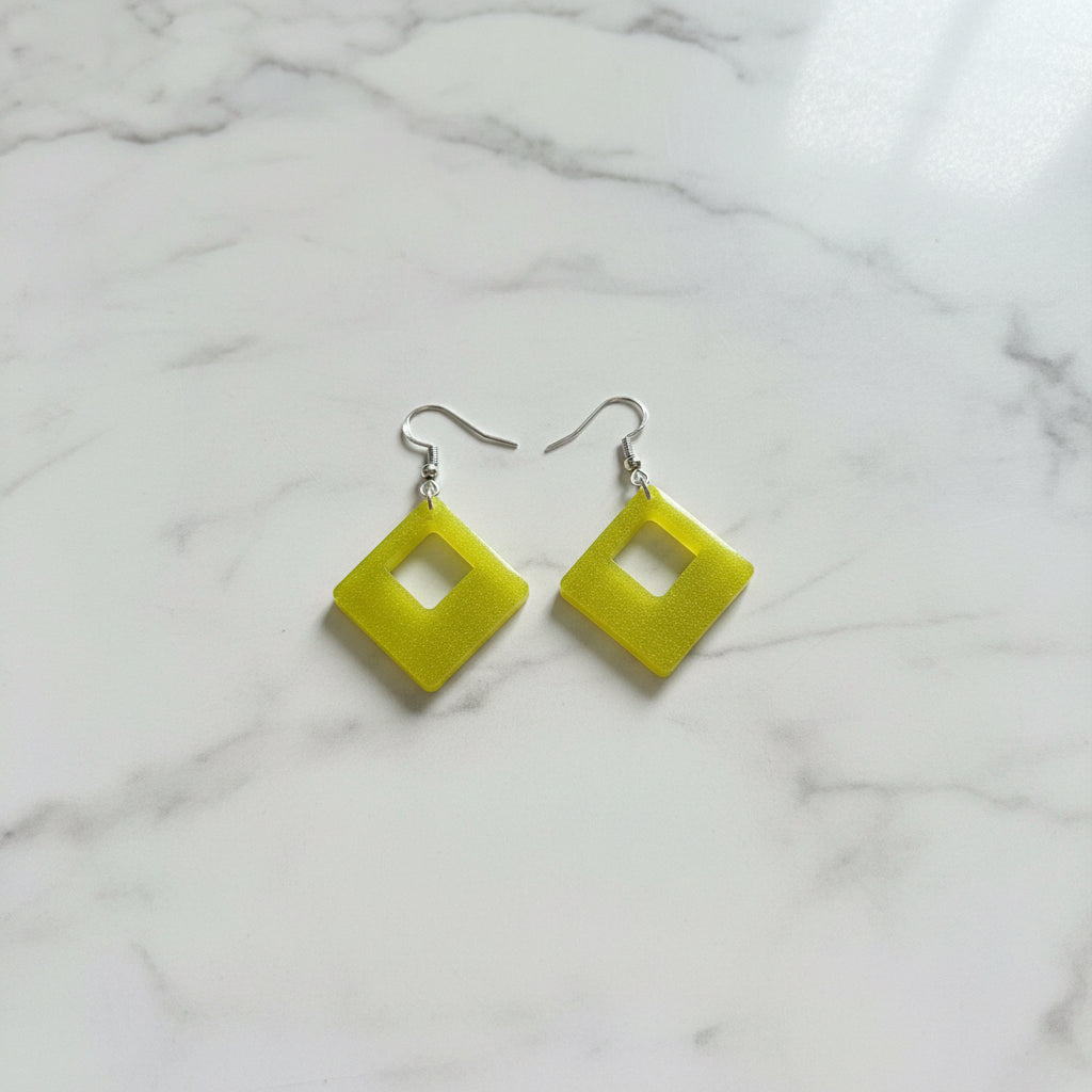 Handmade Blue Ombre Resin Diamond Dangle Earrings | Lightweight Geometric Earrings