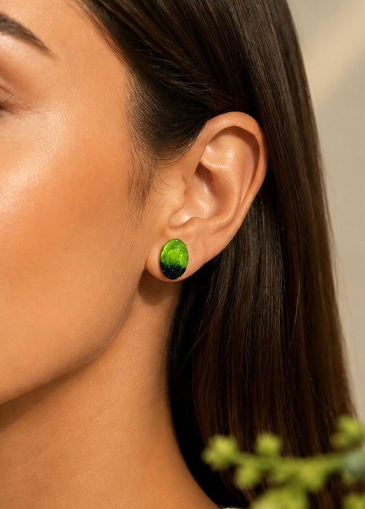 Green Glitter Resin Earrings, Handmade Hypoallergenic Stainless Steel Earrings, Sparkle Statement Jewelry
