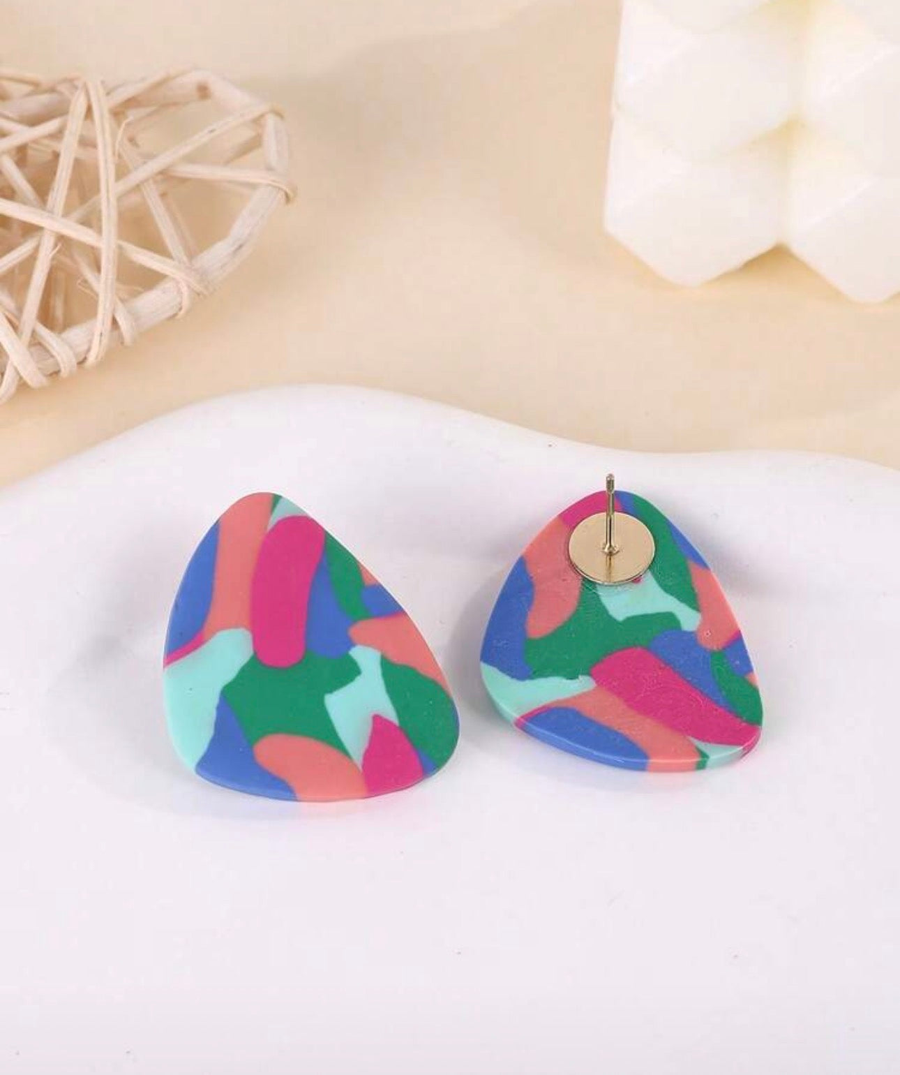 Colorful Abstract Statement Earrings | Multicolor Geometric Stud Earrings