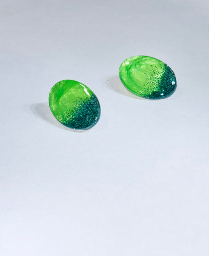 Green Glitter Resin Earrings, Handmade Hypoallergenic Stainless Steel Earrings, Sparkle Statement Jewelry