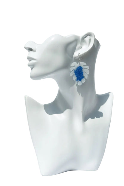 White Leaf Dangle Earrings with Glitter | Elegant Handmade Statement Jewelry