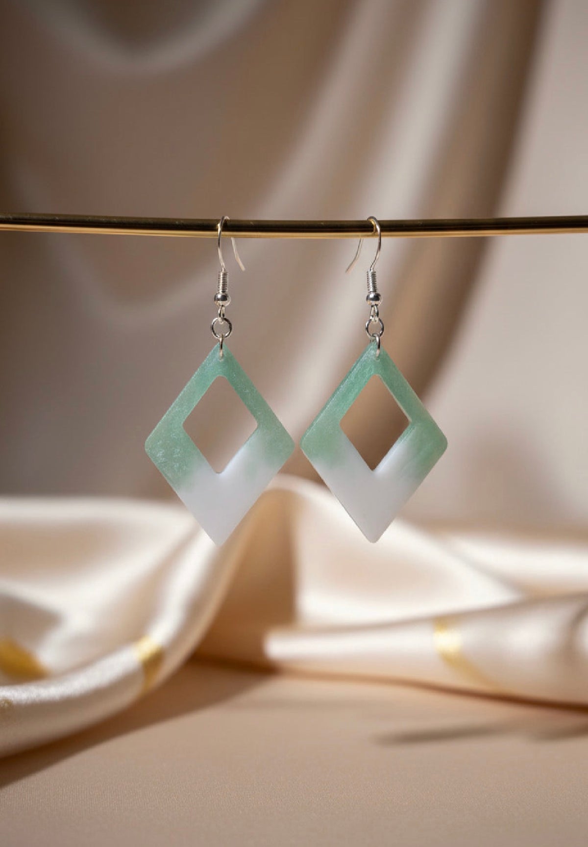 Mint Green & White Geometric Earrings