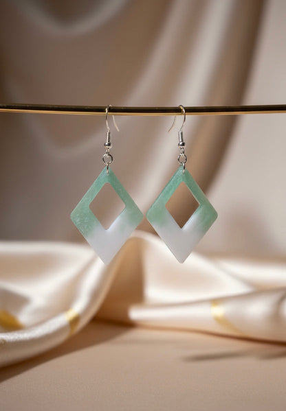 Mint Green & White Geometric Earrings