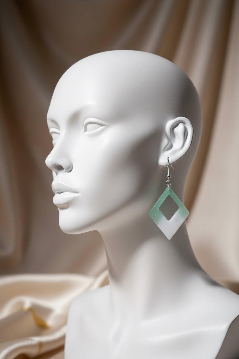 Mint Green & White Geometric Earrings