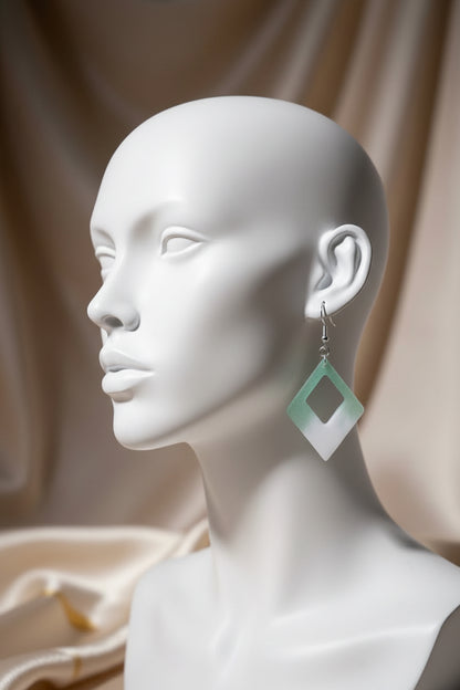 Mint Green & White Geometric Earrings