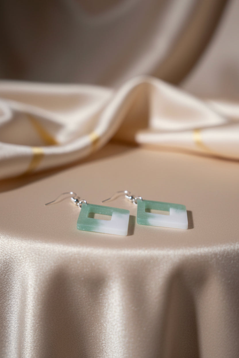 Mint Green & White Geometric Earrings