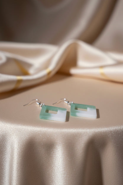 Mint Green & White Geometric Earrings