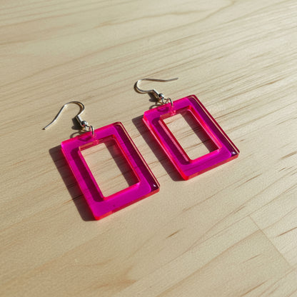 Pink Crystal Rectangle Statement Earrings | Elegant Handmade Jewelry | Rose Pink Drop Earrings