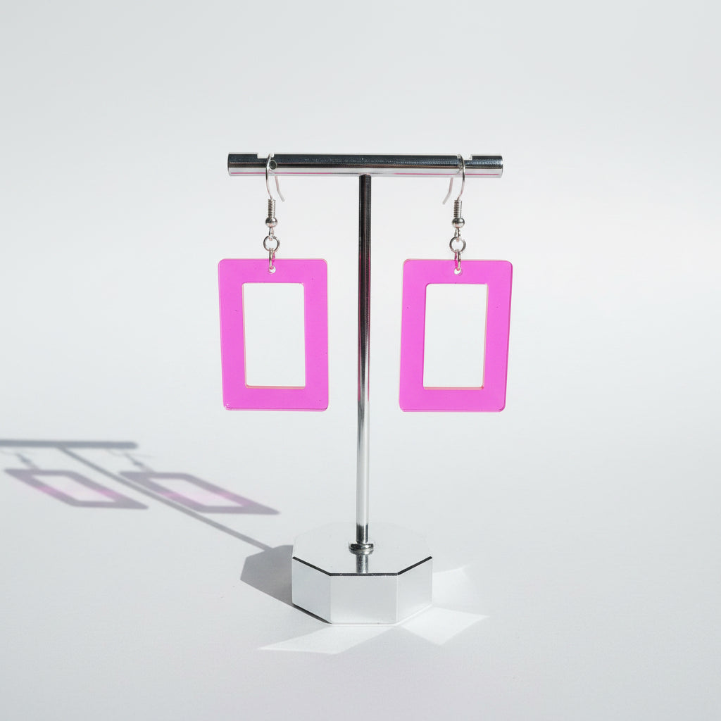 Pink Crystal Rectangle Statement Earrings | Elegant Handmade Jewelry | Rose Pink Drop Earrings