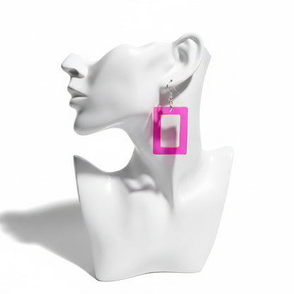 Pink Crystal Rectangle Statement Earrings | Elegant Handmade Jewelry | Rose Pink Drop Earrings