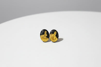 Handmade Black & Gold Resin Stud Earrings | Elegant Oval Statement Earrings for Women