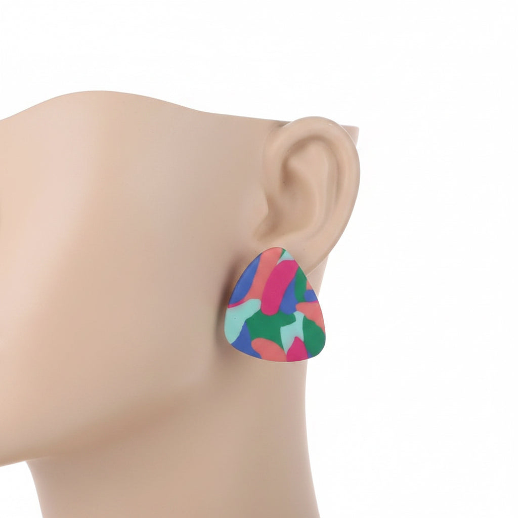 Colorful Abstract Statement Earrings | Multicolor Geometric Stud Earrings