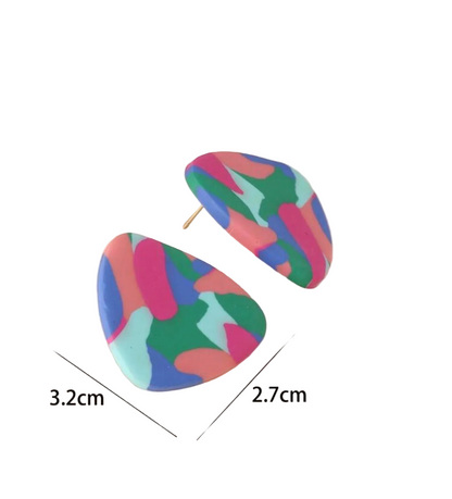 Colorful Abstract Statement Earrings | Multicolor Geometric Stud Earrings