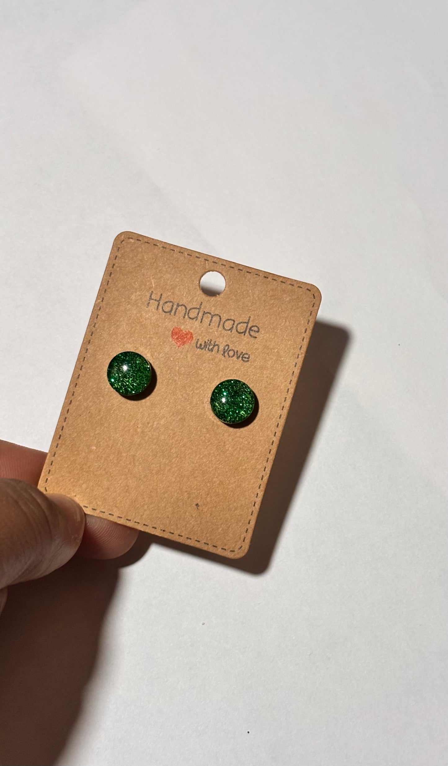 Sparkling Green Stud Earrings - Handmade Resin Jewelry