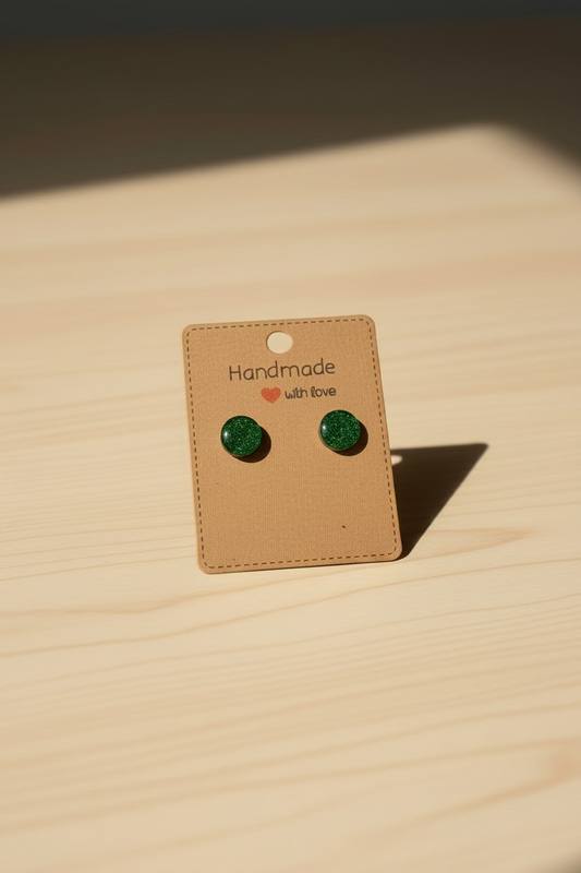 Sparkling Green Stud Earrings - Handmade Resin Jewelry