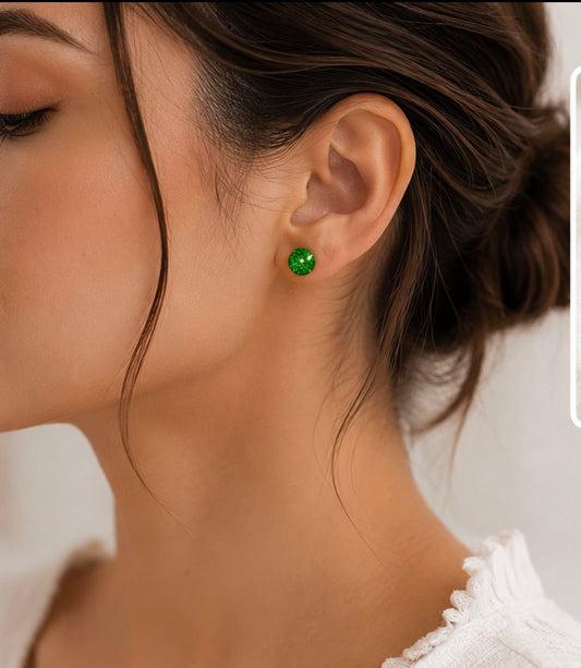 Sparkling Green Stud Earrings - Handmade Resin Jewelry
