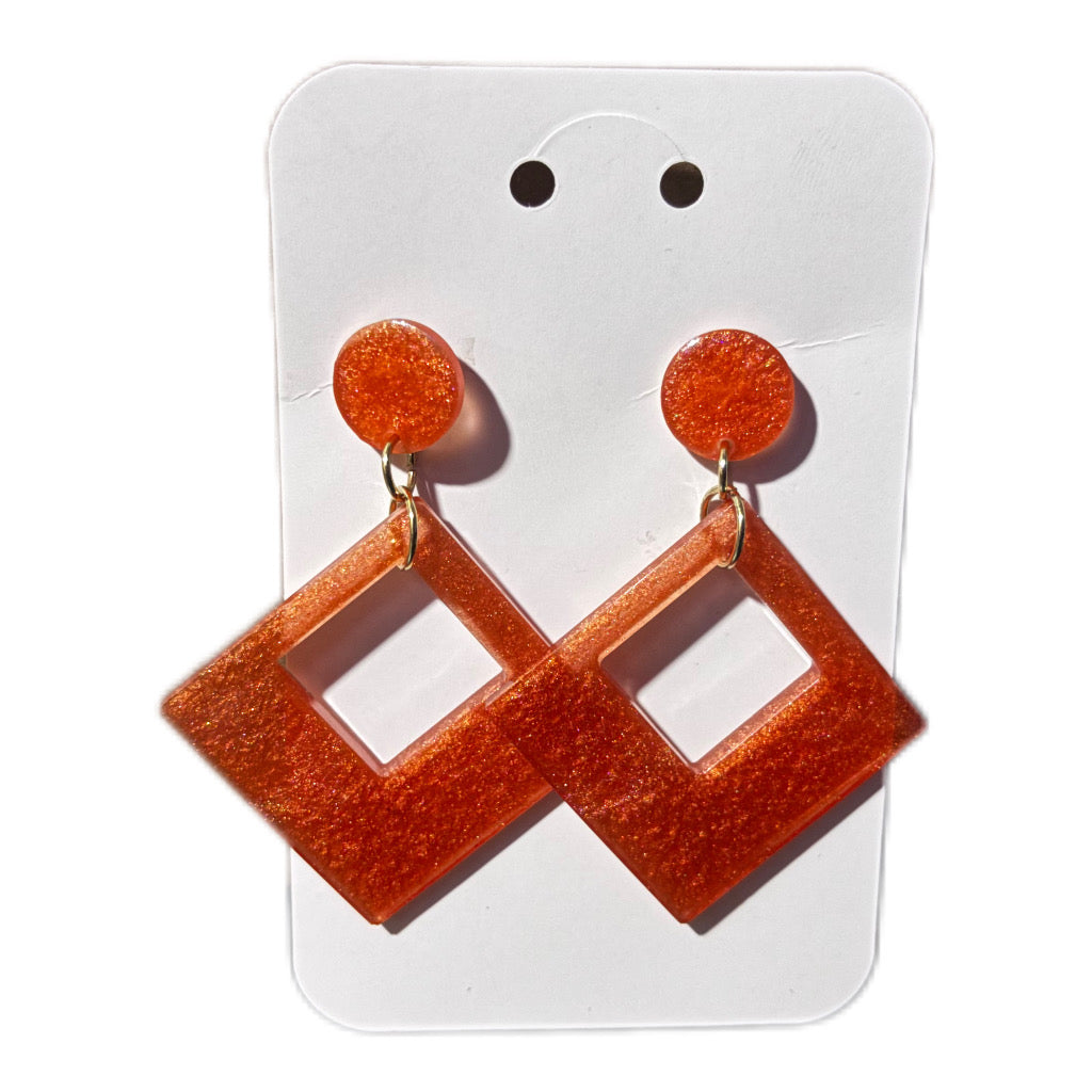 Square Resin Dangle Earrings - Handmade for Women