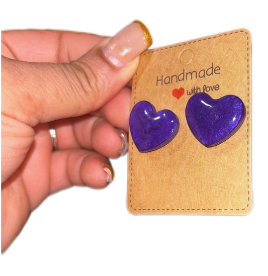 Handmade Heart Resin Stud Earrings - Colorful Cute Minimalist Jewelry