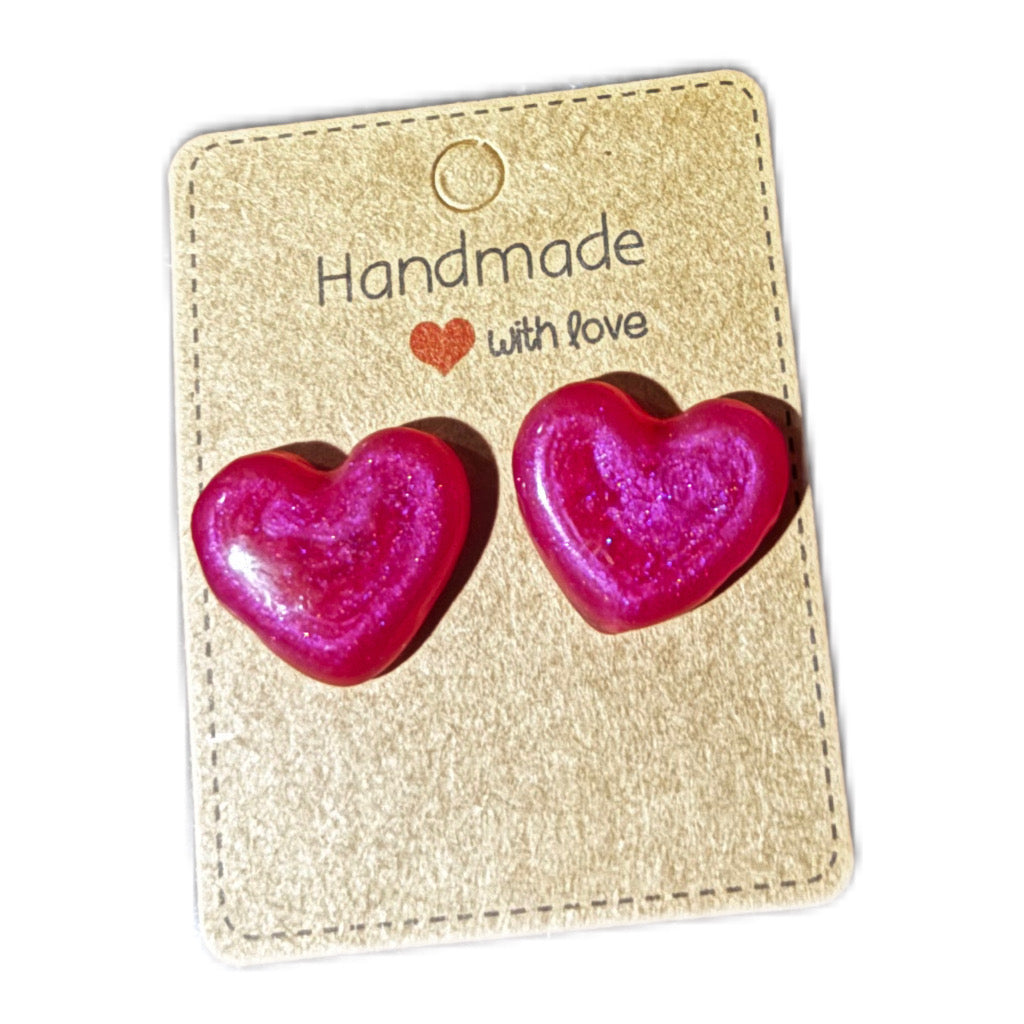 Handmade Heart Resin Stud Earrings - Colorful Cute Minimalist Jewelry