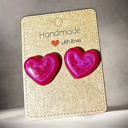 Handmade Heart Resin Stud Earrings - Colorful Cute Minimalist Jewelry