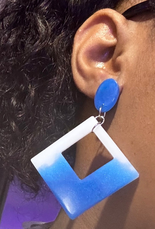 Square Resin Dangle Earrings - Handmade Jewelry