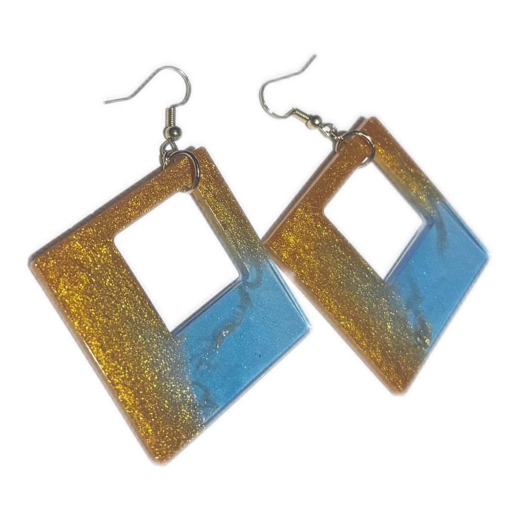Square Resin Dangle Earrings - Handmade for Women