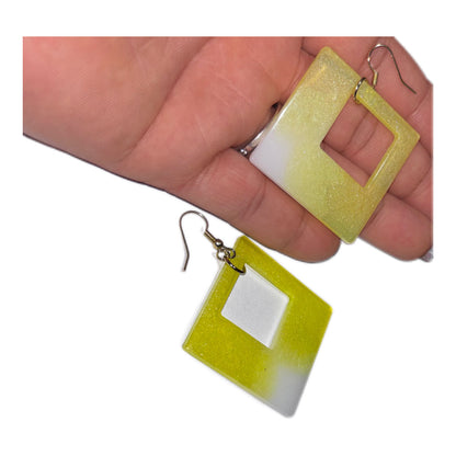 Square Resin Dangle Earrings - Handmade for Women