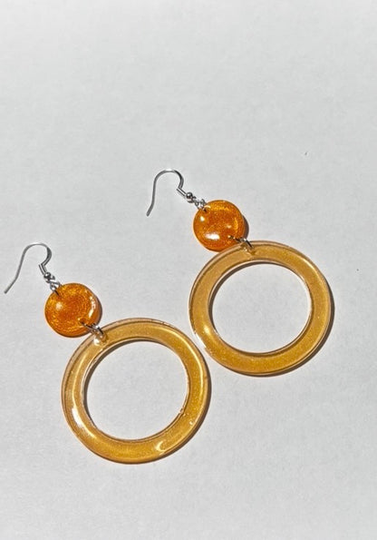 Orange Resin Hoop Earrings - Handmade Statement Jewelry