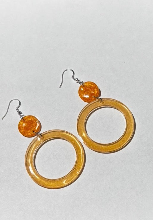 Orange Resin Hoop Earrings - Handmade Statement Jewelry