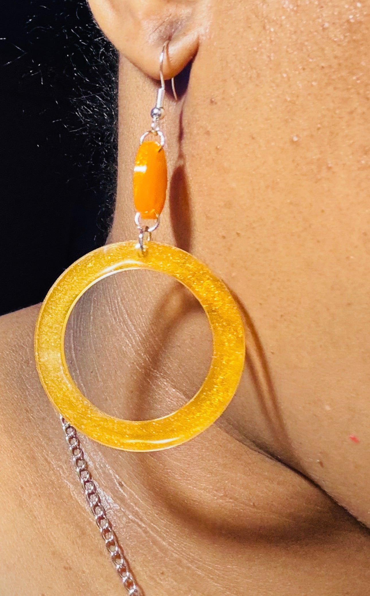 Orange Resin Hoop Earrings - Handmade Statement Jewelry