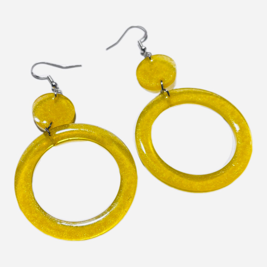 Orange Resin Hoop Earrings - Handmade Statement Jewelry