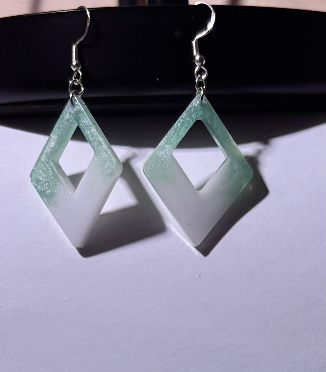 Handmade Blue Ombre Resin Diamond Dangle Earrings | Lightweight Geometric Earrings
