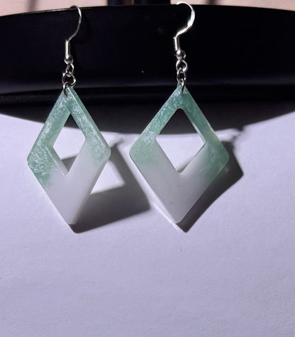 Handmade Blue Ombre Resin Diamond Dangle Earrings | Lightweight Geometric Earrings