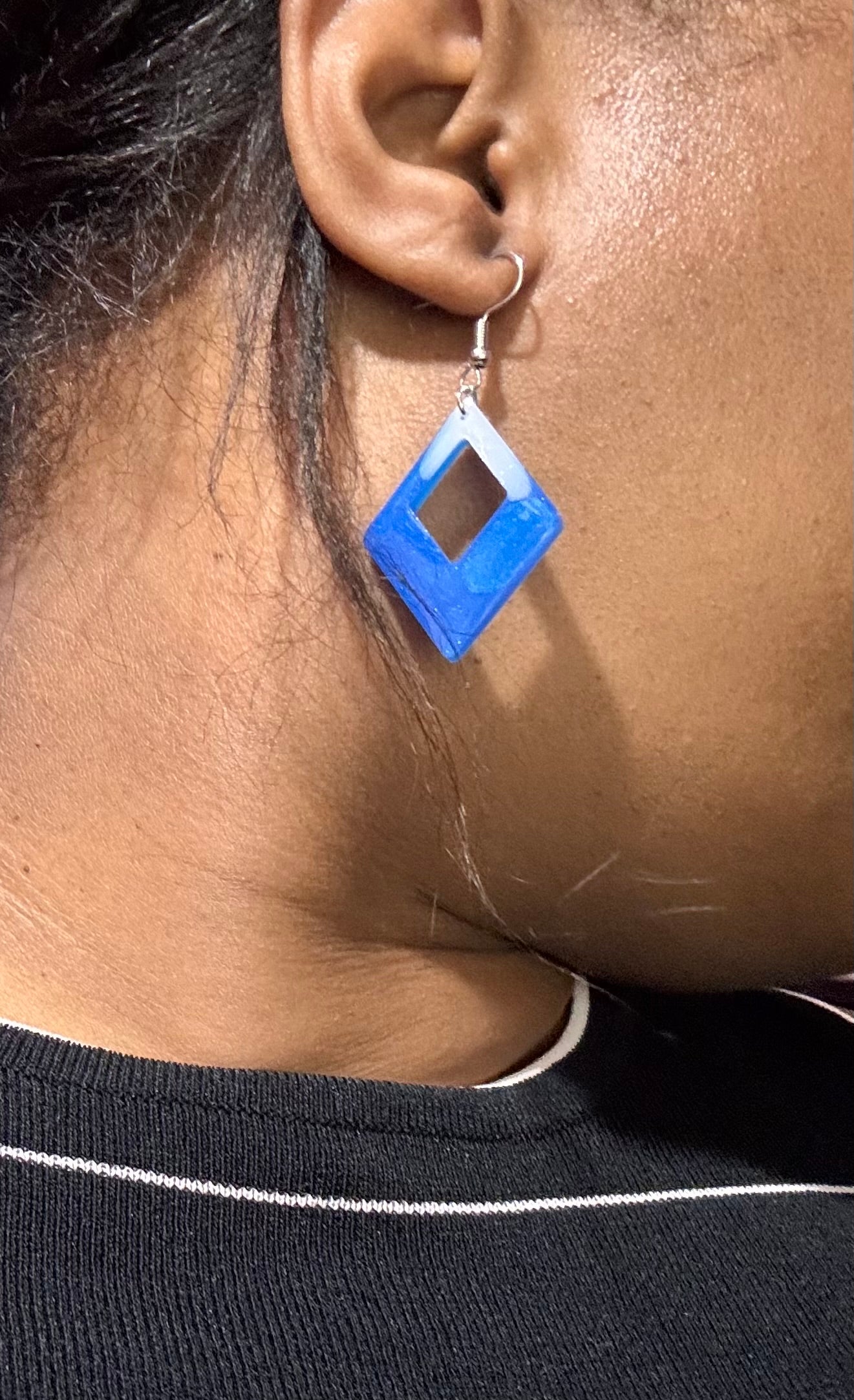 Handmade Blue Ombre Resin Diamond Dangle Earrings | Lightweight Geometric Earrings