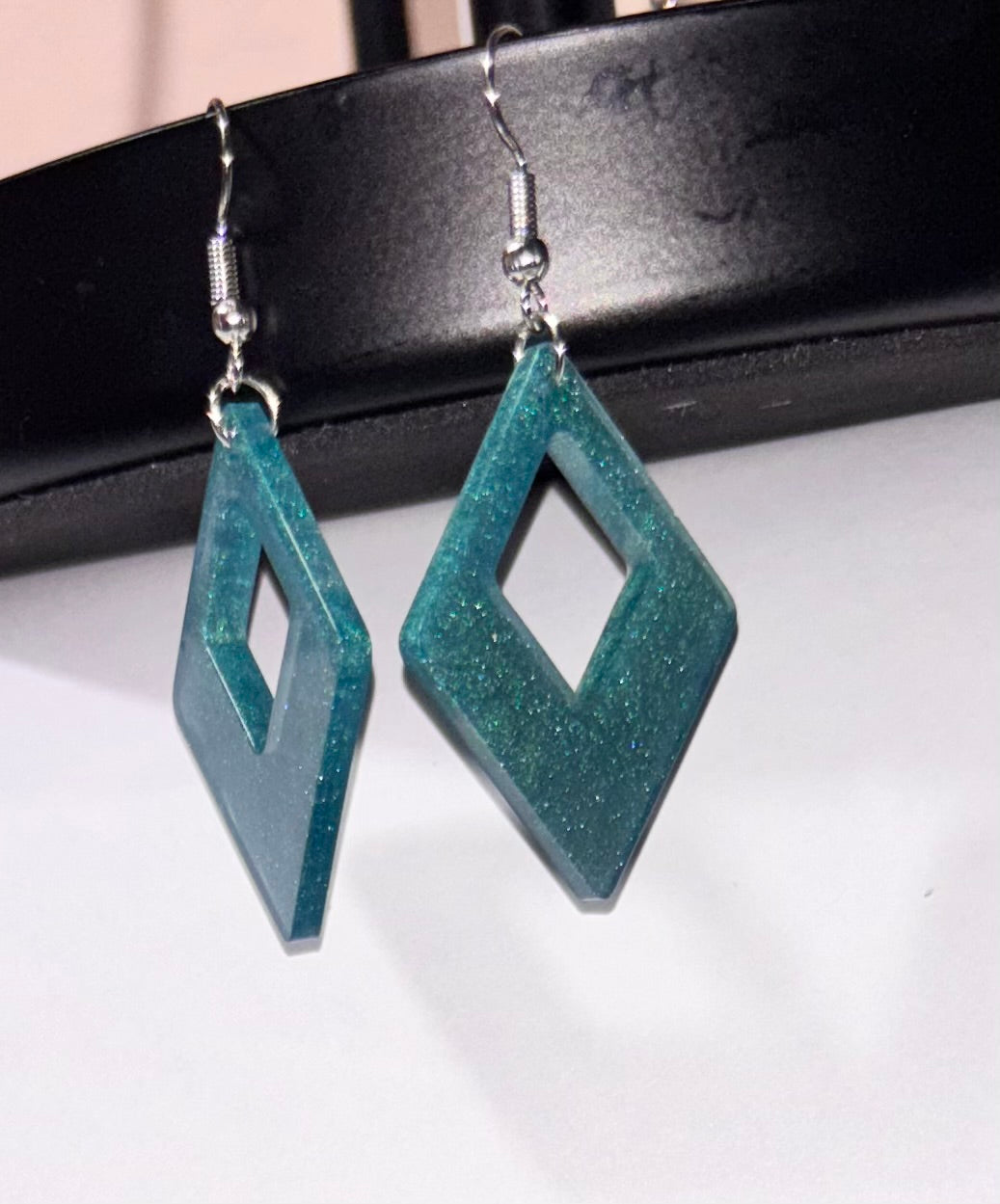 Handmade Blue Ombre Resin Diamond Dangle Earrings | Lightweight Geometric Earrings